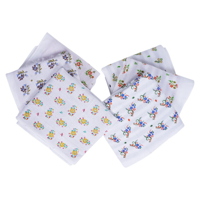 ZAHYA White Floral Printed Cotton Napkins Pack of 6