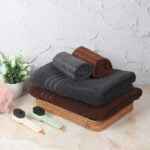 ZAHYA Pure Cotton 600 GSM Bath & Hand Towel Combo - Grey & Brown