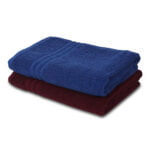 ZAHYA Pure Cotton 600 GSM Bath & Hand Towel Combo - Blue & Maroon