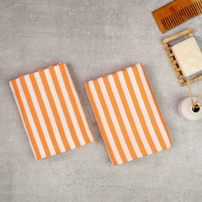 ZAHYA 100% Pure Soft Cotton Bath Towel - Orange Striped