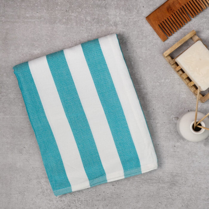 ZAHYA 100% Pure & Soft Bamboo Bath Towel - Aqua Green Stripe