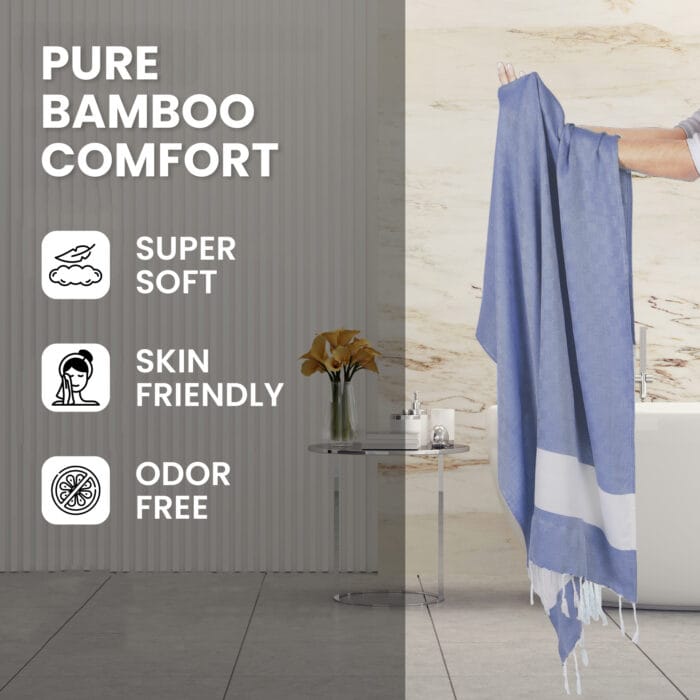 100% Pure Bamboo Bath Towel – Turkish Style, Soft, Absorbent