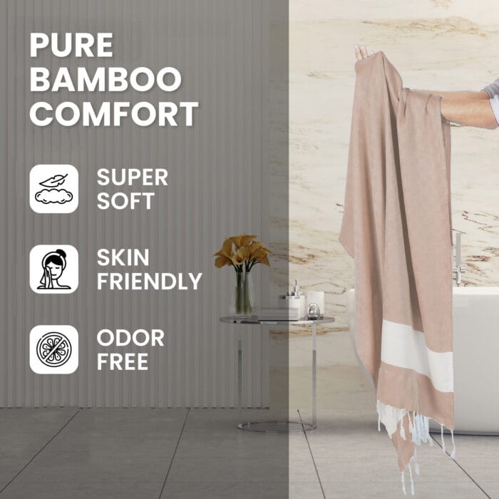 100% Pure Bamboo Bath Towel – Turkish Style, Soft, Absorbent
