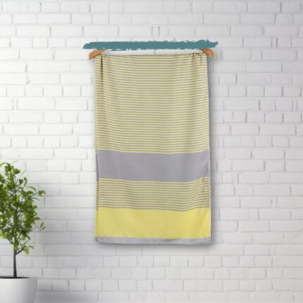 ZAHYA 100% Pure Bamboo Soft Bath Towel - Yellow and Grey