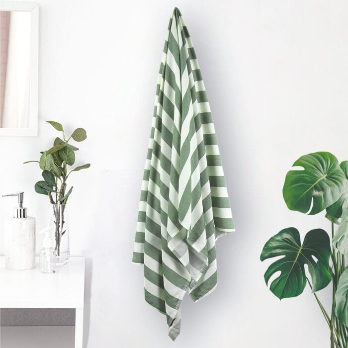 100% Pure Bamboo Bath Towel – Cabana Stripe, Soft & Eco-Friendly