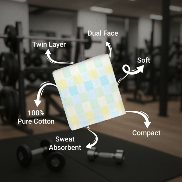 100% Cotton Zero Twist Gym Towels , Checkered– Pack of 3