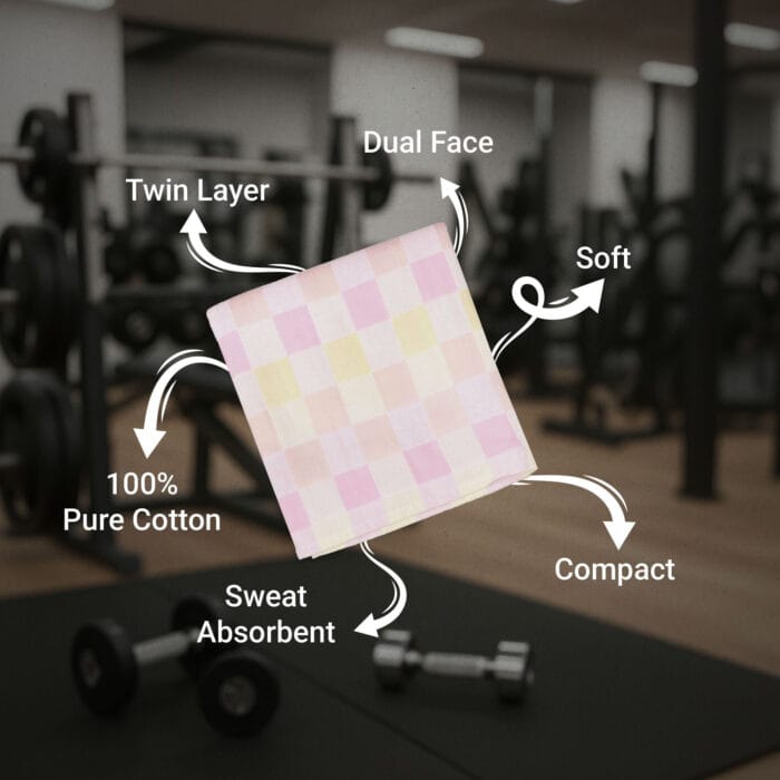 100% Cotton Zero Twist Gym Towels , Checkered– Pack of 3