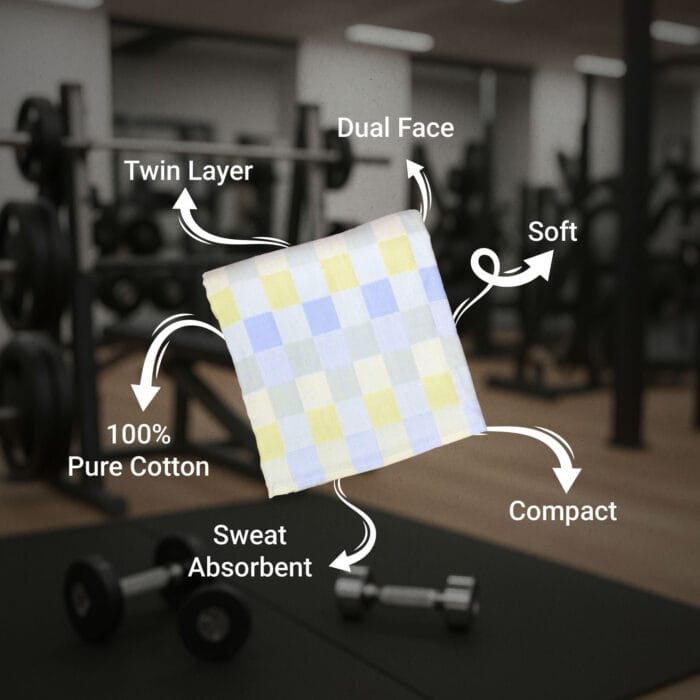 100% Cotton Zero Twist Gym Towels , Checkered– Pack of 3