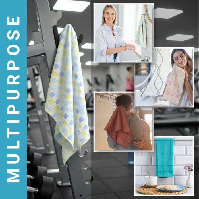 100% Cotton Zero Twist Gym Towels , Checkered– Pack of 3