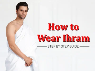 Muslim pilgrim wearing Ihram garments before Hajj and Umrah