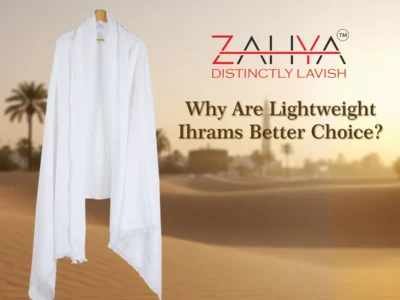 A lightweight Zahya Ihram hanging in a hanger