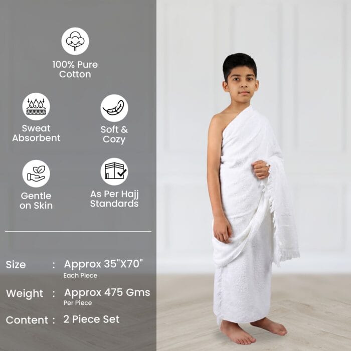 Terry Cotton Ihram for Boys (9–12 Years) – Soft, Breathable and Comfortable