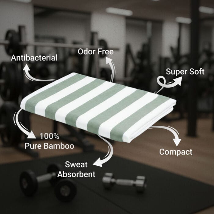 100% Bamboo Gym Towels , Cabana Stripe – Pack of 3