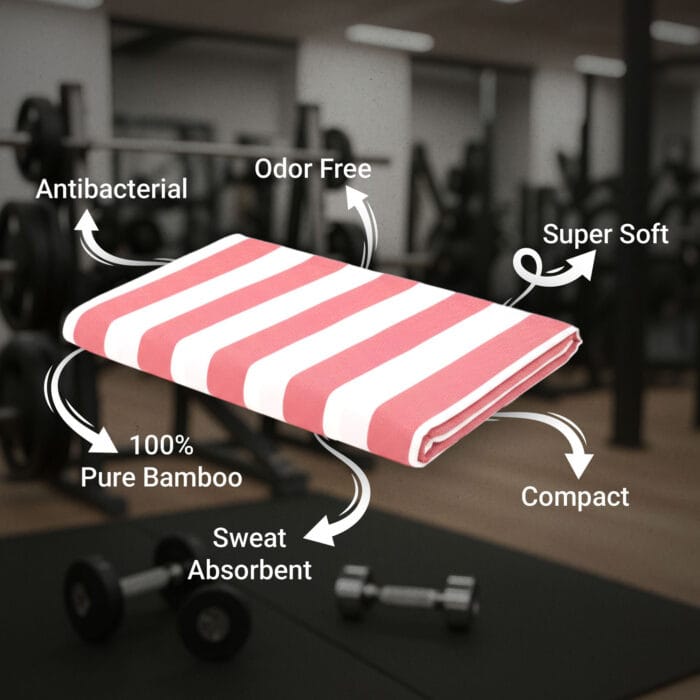100% Bamboo Gym Towels , Cabana Stripe – Pack of 3