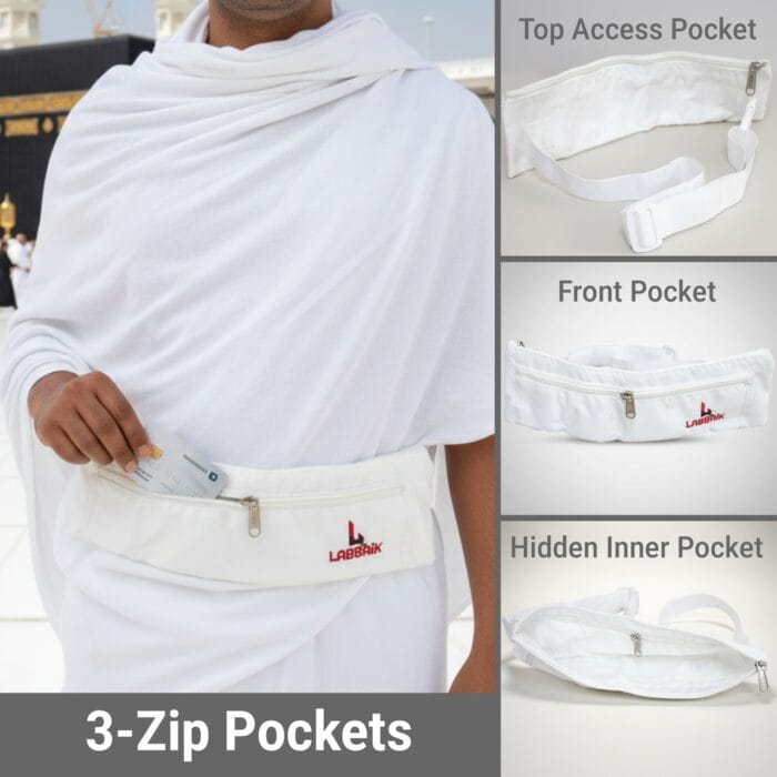 Ihram Belt Pack of 2 – Adjustable Waist Belt with Secure Zipper Pocket for Hajj & Umrah