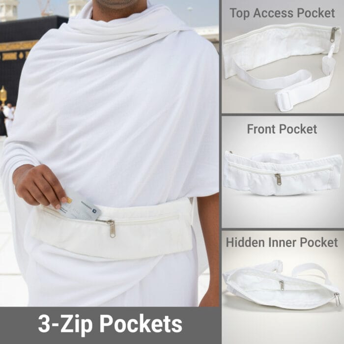 Ihram Belt Pack of 2 – Adjustable Waist Belt with Secure Zipper Pocket for Hajj & Umrah