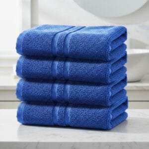 Terry Cotton Hand Towels – Soft, Thick & Absorbent (Pack of 4) - Blue