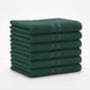 Zahya 100% pure cotton terry hand towel in green color, pack of 6, stacked, soft and highly absorbent, 14x21 inch