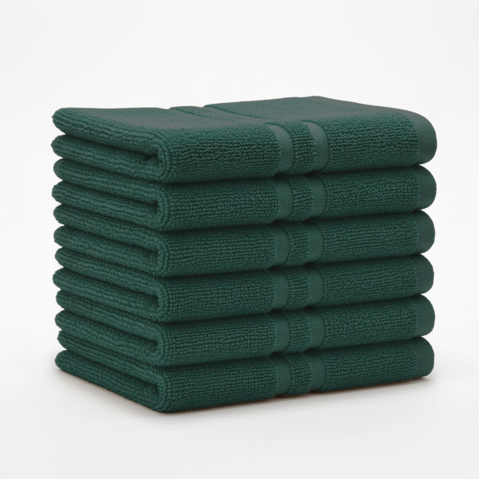 Zahya 100% pure cotton terry hand towel in green color, pack of 6, stacked, soft and highly absorbent, 14x21 inch