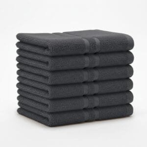 Zahya 100% pure cotton terry hand towel in grey color, pack of 6, stacked, soft and highly absorbent, 14x21 inch