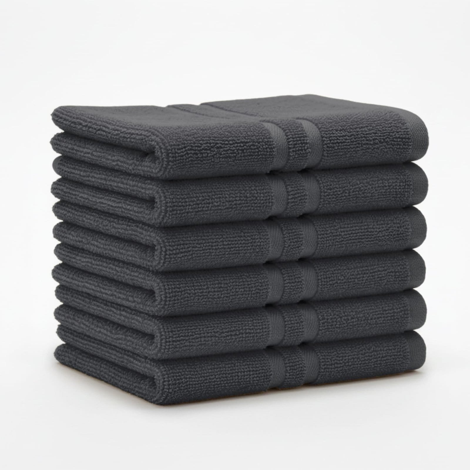 Zahya 100% pure cotton terry hand towel in grey color, pack of 6, stacked, soft and highly absorbent, 14x21 inch