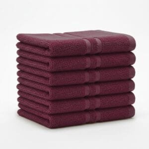 Zahya 100% pure cotton terry hand towel in wine color, pack of 6, stacked, soft and highly absorbent, 14x21 inch