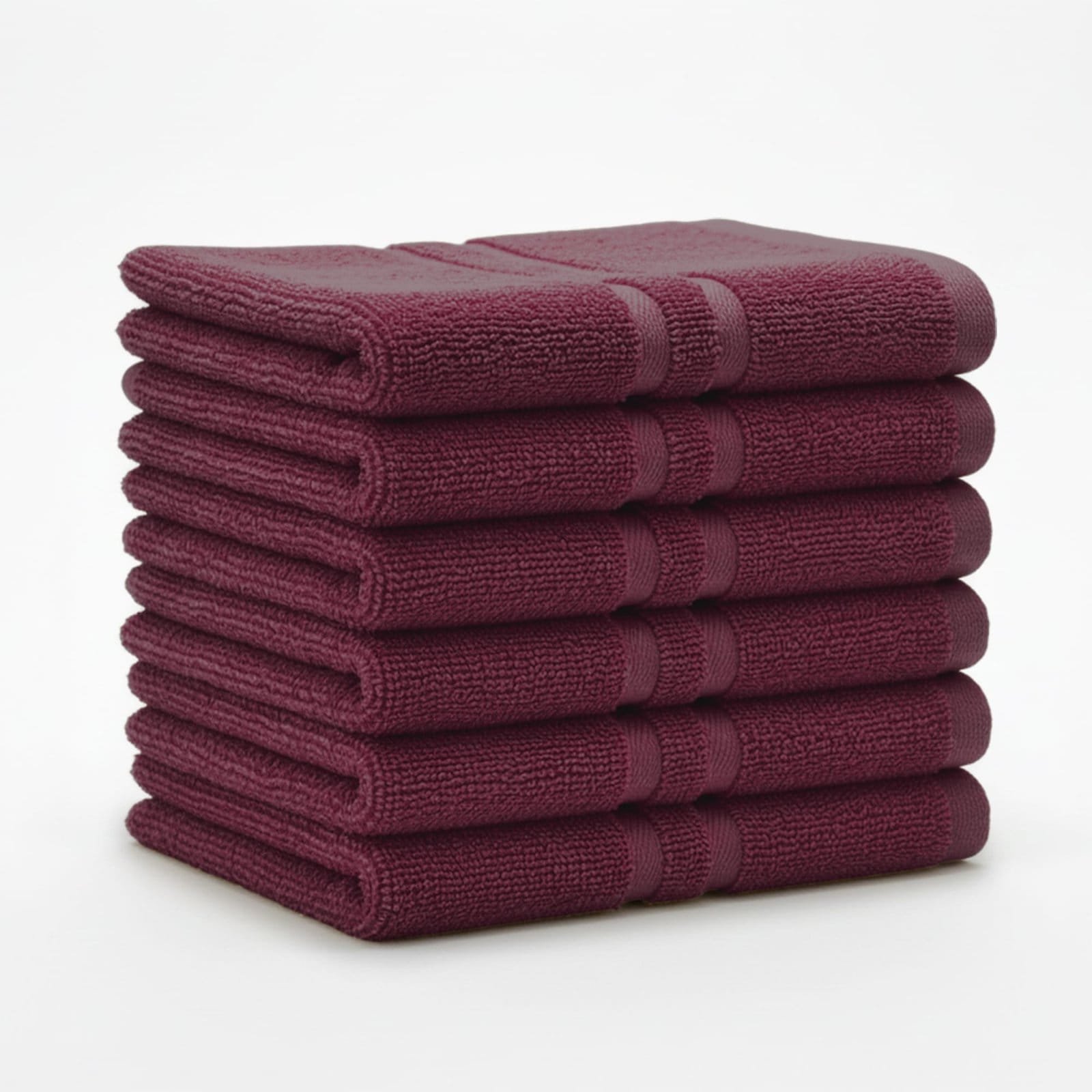 Zahya Terry Hand Towel – Maroon – Pack of 6 Zahya 100% pure cotton terry hand towel in wine color, pack of 6, stacked, soft and highly absorbent, 14x21 inch