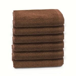 Zahya 100% pure cotton terry face towels in brown color, pack of 6, stacked, soft and highly absorbent, 12x12 inch