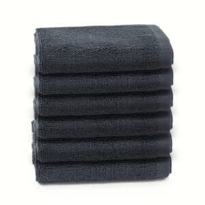 Zahya 100% pure cotton terry face towels in grey color, pack of 6, stacked, soft and highly absorbent, 12x12 inch