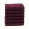 Zahya Cotton Terry Face Towel – Maroon – Pack of 6 Zahya 100% pure cotton terry face towels in maroon color, pack of 6, stacked, soft and highly absorbent 12x12 inch