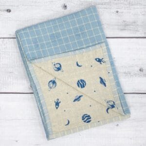 Zahya cotton zero twist bath towel in blue printed checkered pattern, folded, dual layer, highly absorbent and quick-dry, large size