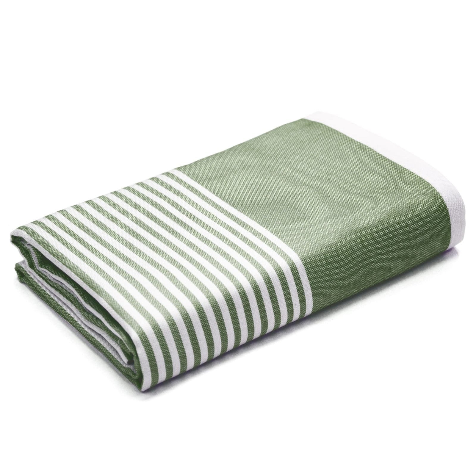 Zahya 100% pure bamboo bath towel in green and white stripes, folded, lightweight and quick-dry, large size