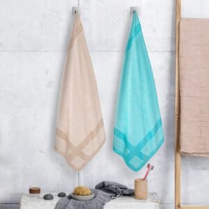 100% Pure Bamboo Bath Towel Pack of 2 – Pin Stripe, Soft & Eco-Friendly - Aqua Green and Bamboo Straw