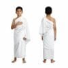 ZAHYA Plain Weave Cotton Ihram for Kids - Hajj & Umrah - White ZAHYA Plain Weave Cotton Ihram for kids 4-8 years, white 2-piece unstitched Hajj Umrah set, front and back view, lightweight breathable cotton