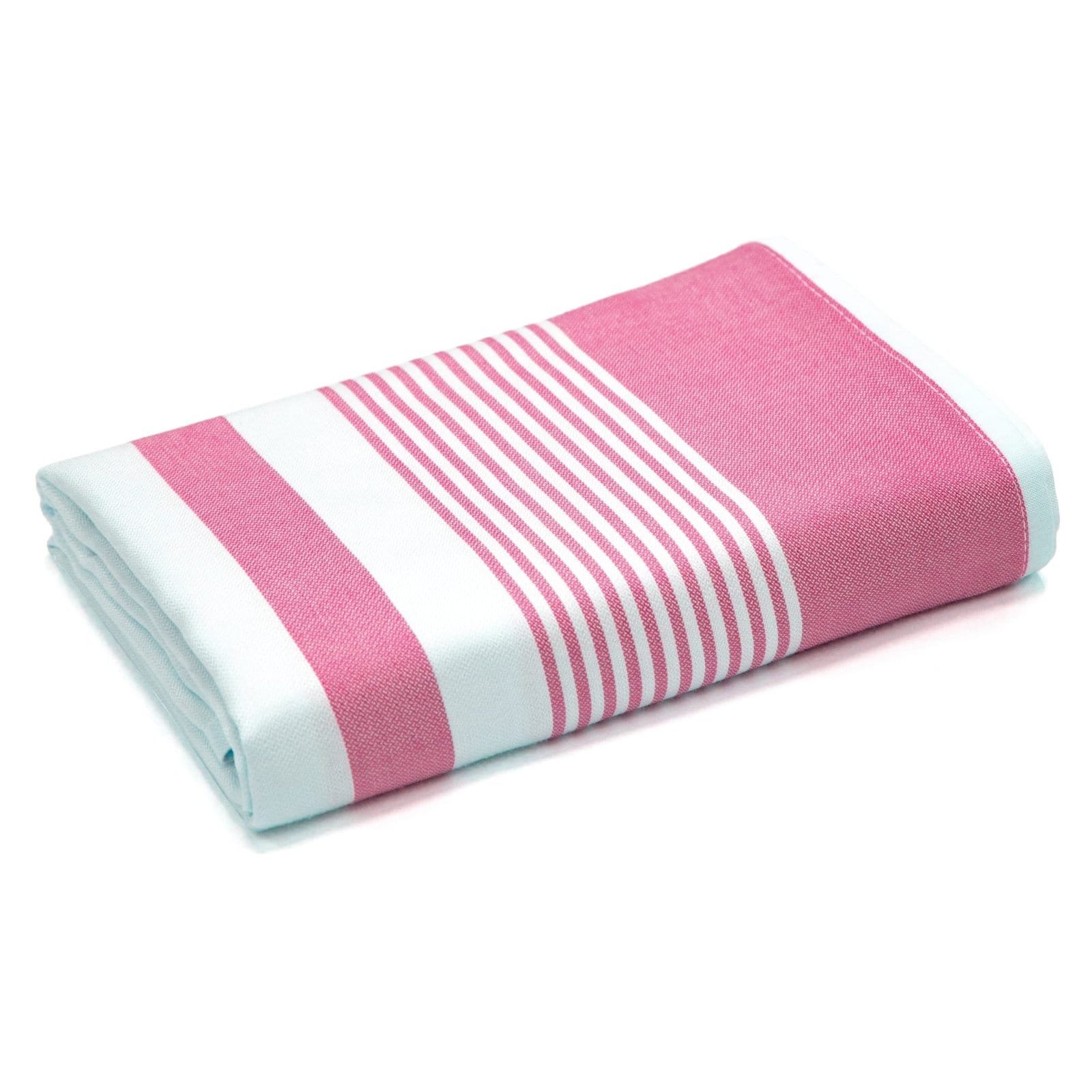Zahya 100% pure bamboo bath towel in pink and white barcode stripes, folded, lightweight and quick-dry, large size