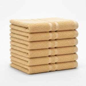 Zahya 100% pure cotton terry hand towel in cream color, pack of 6, stacked, soft and highly absorbent, 14x21 inch