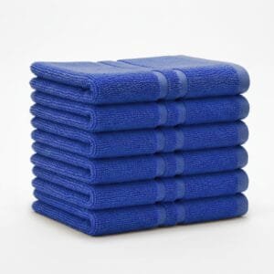 Zahya 100% pure cotton terry hand towel in blue color, pack of 6, stacked, soft and highly absorbent, 14x21 inch