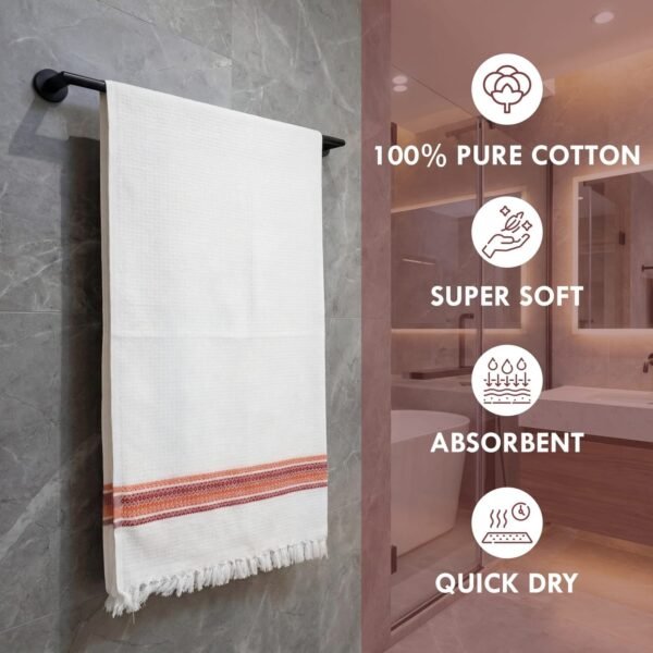 02-19.jpg 100% Pure Cotton Bath Towels Pack of 2 - 30 x 60 Inches- White with Multicolour Border