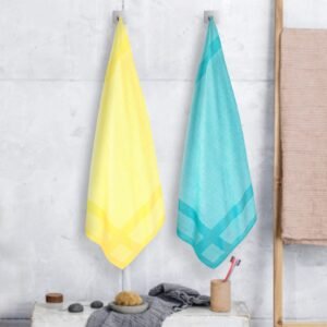 100% Pure Bamboo Bath Towel Pack of 2 – Pin Stripe, Soft & Eco-Friendly - Aqua Green & Yellow