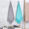 Zahya Bamboo Bath Towels — Grey and Aqua Green (Pack of 2) Zahya 100% pure bamboo bath towels in grey and teal, pack of 2, hanging, lightweight and quick-dry, large size