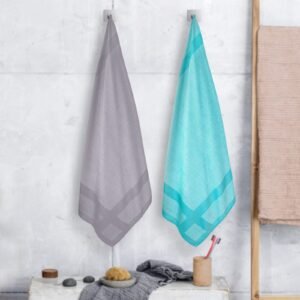 100% Pure Bamboo Bath Towel Pack of 2 – Pin Stripe, Soft & Eco-Friendly - Aqua Green & Grey
