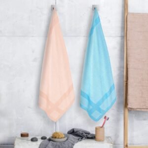 100% Pure Bamboo Bath Towel Pack of 2 – Pin Stripe, Soft & Eco-Friendly - Pure Sky and Tequilla