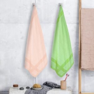 100% Pure Bamboo Bath Towel Pack of 2 – Pin Stripe, Soft & Eco-Friendly - Olivine and Tequilla
