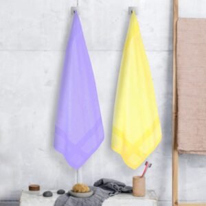 100% Pure Bamboo Bath Towel Pack of 2 – Pin Stripe, Soft & Eco-Friendly - Pastel Purple and Yellow