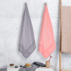 100% Pure Bamboo Bath Towel Pack of 2 – Pin Stripe, Soft & Eco-Friendly - Coral and Grey