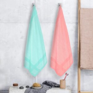 100% Pure Bamboo Bath Towel Pack of 2 – Pin Stripe, Soft & Eco-Friendly - Coral and Opal Green