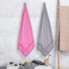 Zahya Bamboo Bath Towels — Pink and Grey (Pack of 2) Zahya 100% pure bamboo bath towels in grey and pink, pack of 2, hanging, lightweight and quick-dry, large size