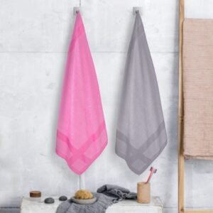 100% Pure Bamboo Bath Towel Pack of 2 – Pin Stripe, Soft & Eco-Friendly - Grey & Pink