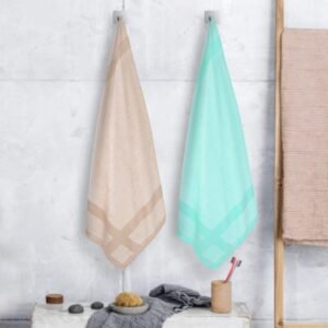 100% Pure Bamboo Bath Towel Pack of 2 – Pin Stripe, Soft & Eco-Friendly - Opal Green and Bamboo Straw