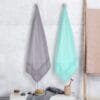 Zahya Bamboo Bath Towels — Grey and Opal Green (Pack of 2) Zahya 100% pure bamboo bath towels in grey and opal green, pack of 2, hanging, lightweight and quick-dry, large size
